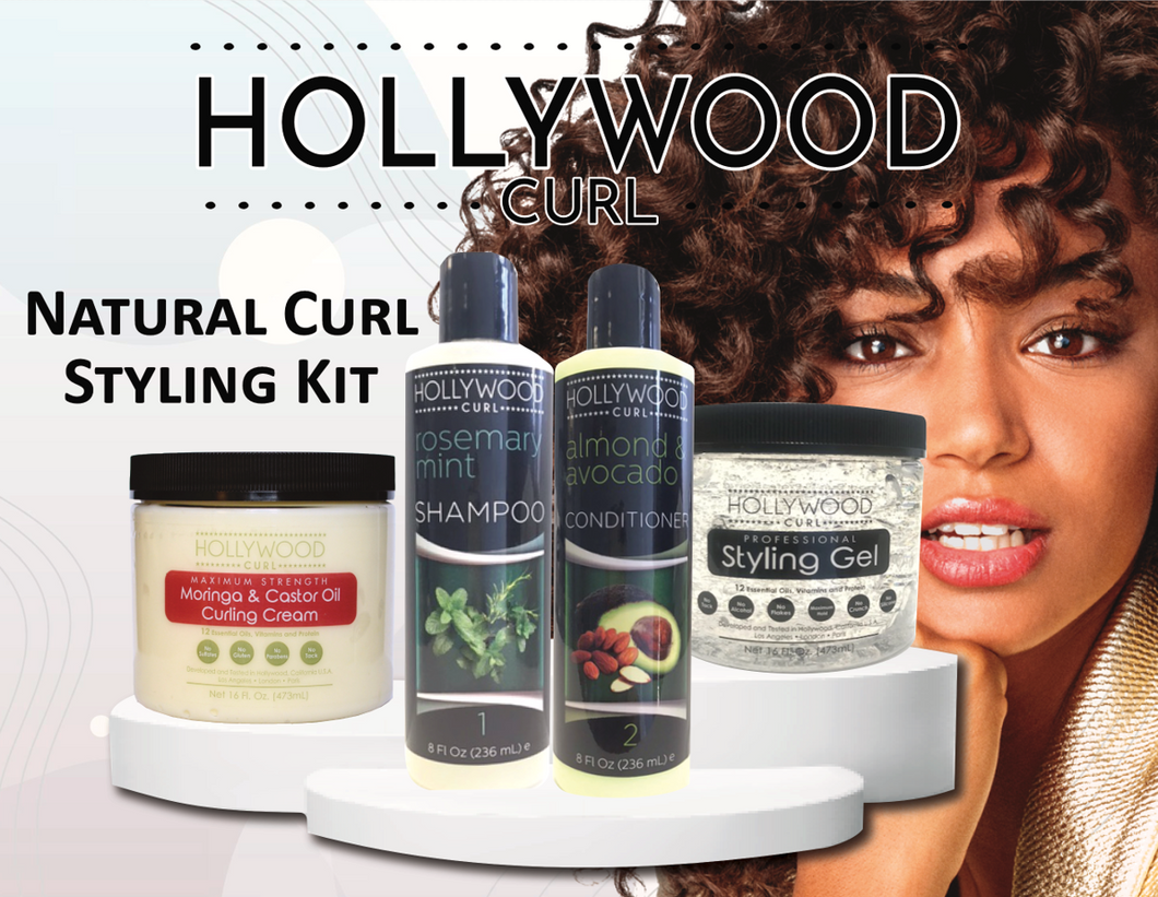Hollywood Curl Natural Curl Styling Kit with 12 Essential Oils, Vitamins and Protein